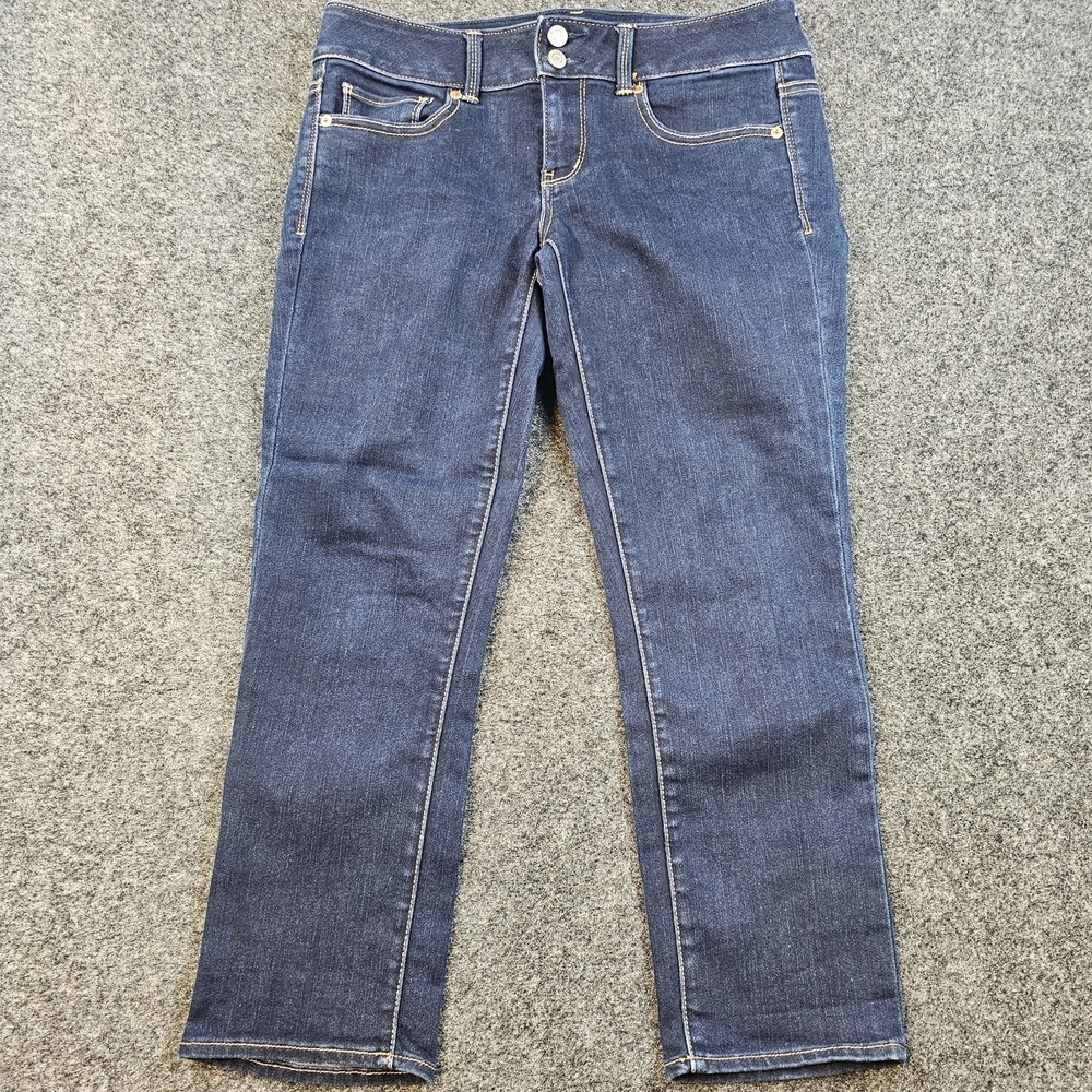 American Eagle Stretch Capri Jeans Women's 8 Long Dark Wash Mid Rise Cropped